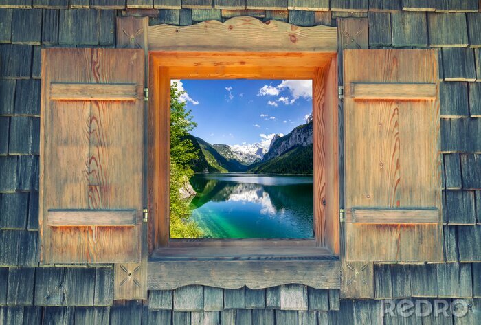 Fotobehang Window View - Meer Gosau