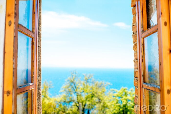Fotobehang Window with sea view