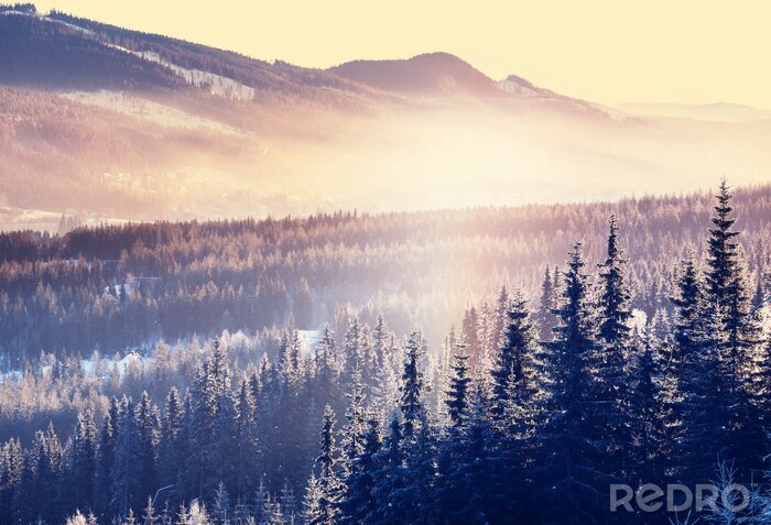Fotobehang Winterse bergen in retrostijl