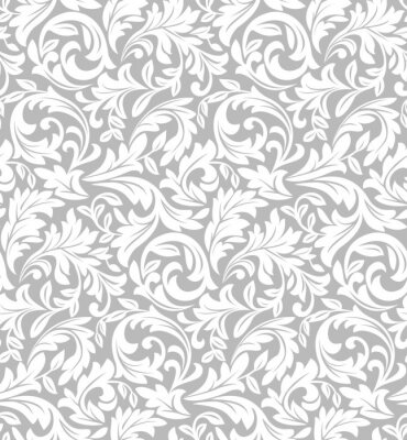 Fotobehang Wit bladpatroon op een grijze achtergrond