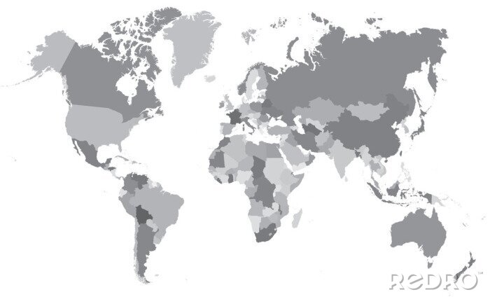 Fotobehang Wit-grijze wereldkaart