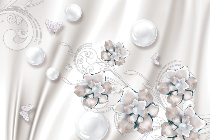 Fotobehang Witte ballen met bloemen