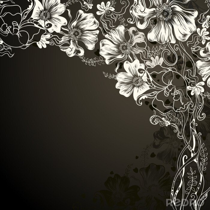 Fotobehang Witte bloemen op een grijze achtergrond