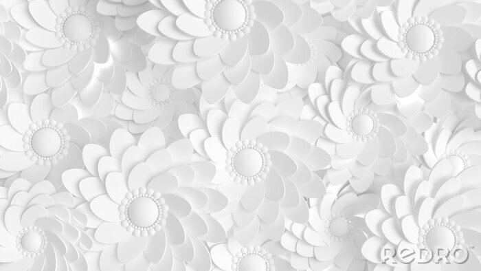 Fotobehang Witte elegantie als 3D bloemen