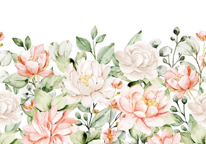 Fotobehang Witte en abrikozenpioenen