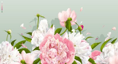 Fotobehang Witte en roze bloemen in bloei