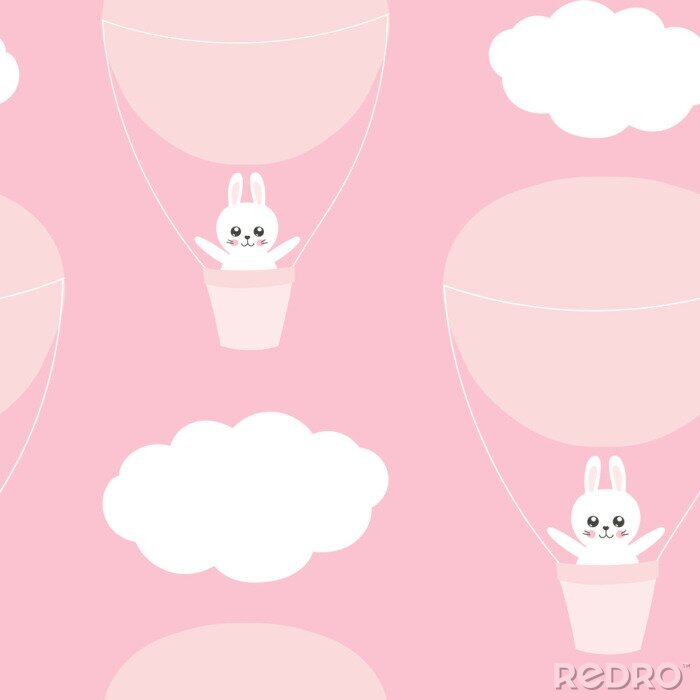 Fotobehang Witte konijntjes en ballonnen