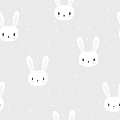 Witte konijntjes en stippen op een grijze achtergrond