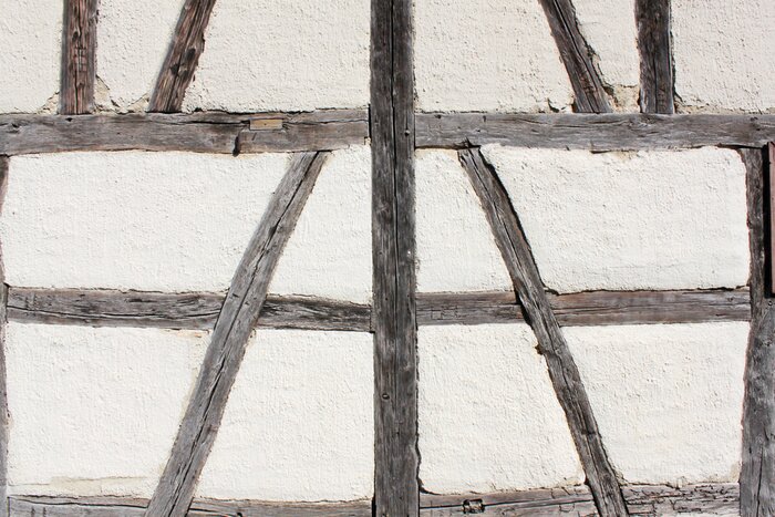 Fotobehang Witte muur met houten balken