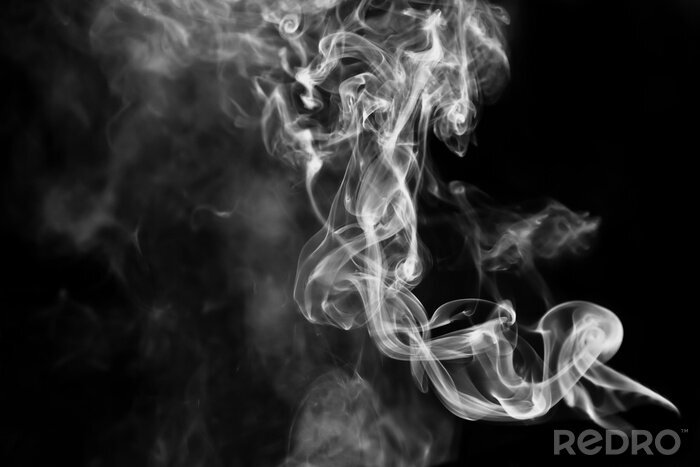 Fotobehang Witte rook op een zwarte achtergrond
