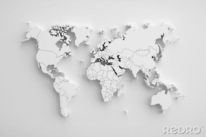 Fotobehang Witte ruimtelijke kaart van de wereld
