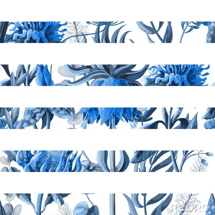 Fotobehang Witte strepen en blauwe bloemen