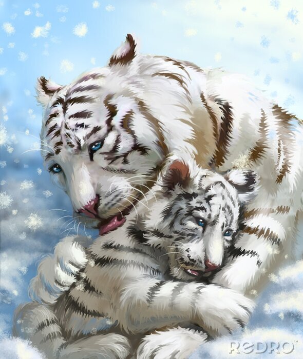 Fotobehang Witte tijgers knuffelen