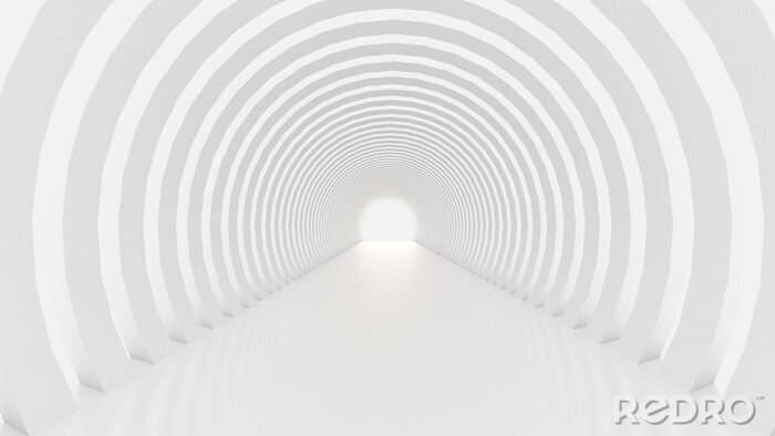 Fotobehang Witte tunnel en licht. 3d illustratie, het 3d teruggeven.