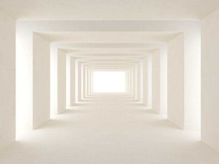 Fotobehang Witte tunnel met lichtstralen