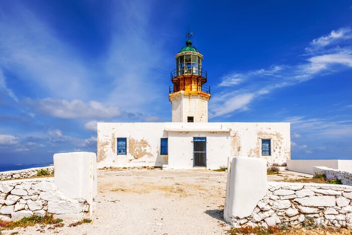 Fotobehang Witte vuurtoren op Mykonos