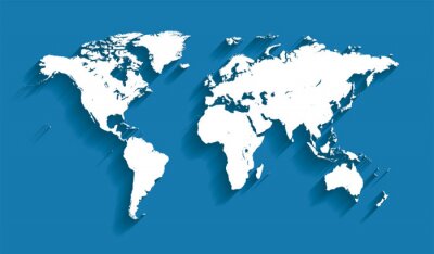 Fotobehang Witte wereldkaart op blauwe achtergrond