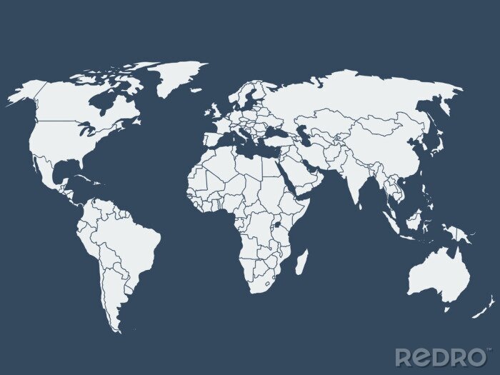 Fotobehang Witte wereldkaart op donkerblauwe achtergrond