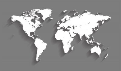 Fotobehang Witte wereldkaart op grijze achtergrond