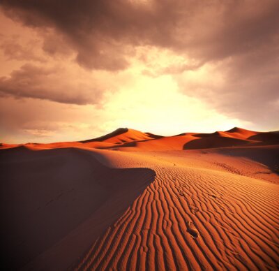 Fotobehang Woestijn en ondergaande zon