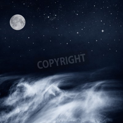 Fotobehang Wolk en volle maan met sterren