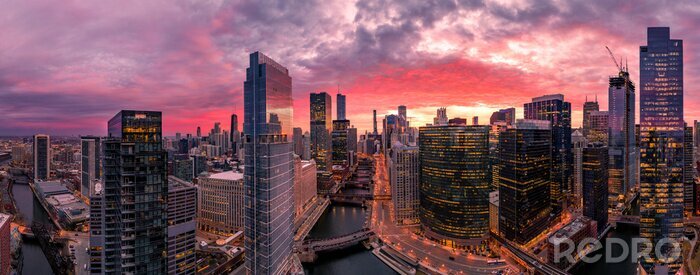 Fotobehang Wolkenkrabbers en zonsondergang in de stad