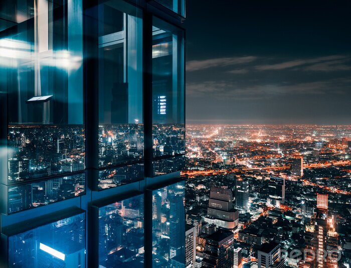 Fotobehang Wolkenkrabbers in Downtown bij nacht