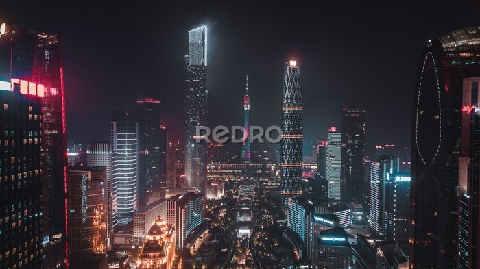 Fotobehang Wolkenkrabbers van een moderne stad &#39;s nachts