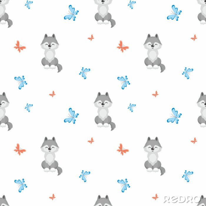 Fotobehang Wolven en kleurrijke vlinders voor kinderen