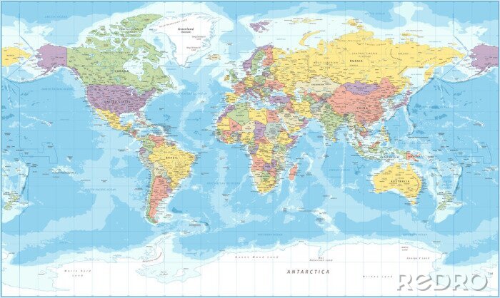 Fotobehang World Map - Political - Vector Detailed Illustration