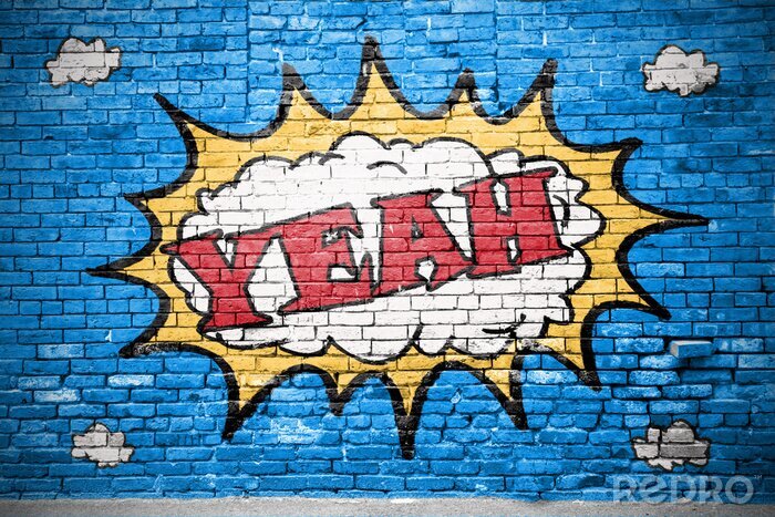 Fotobehang Yeah Comic bakstenen muur graffiti