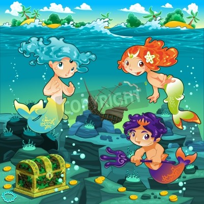 Fotobehang Zeemeerminnen en schatten