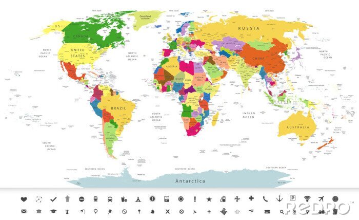 Fotobehang Zeer gedetailleerde wereldkaart
