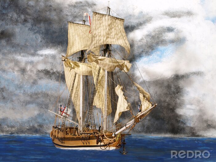 Fotobehang Zeilboot als geschilderd