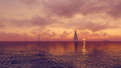 Fotobehang Zeilboot bij zonsondergang zomeravond