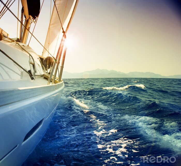 Fotobehang Zeilboot in het water zonnige dag