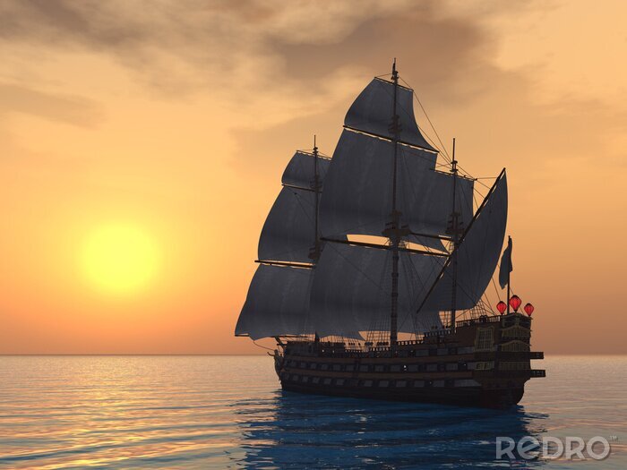 Fotobehang Zeilboot met Sunset