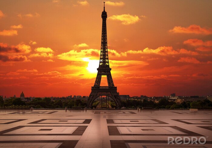 Fotobehang Zicht op de Eiffeltoren bij zonsondergang