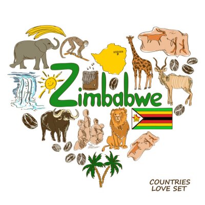 Zimbabwe symbolen in hartvorm begrip