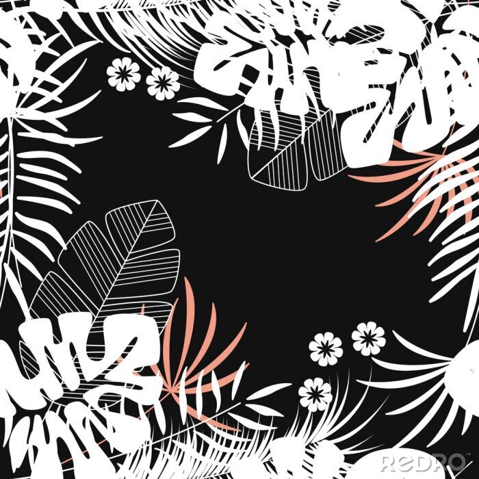Fotobehang Zomer naadloos tropisch patroon met monstera palmbladeren en planten op donkere achtergrond