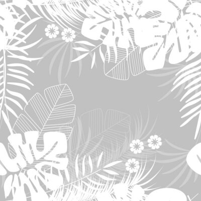 Zomer naadloos tropisch patroon met monstera palmbladeren en planten op grijze achtergrond