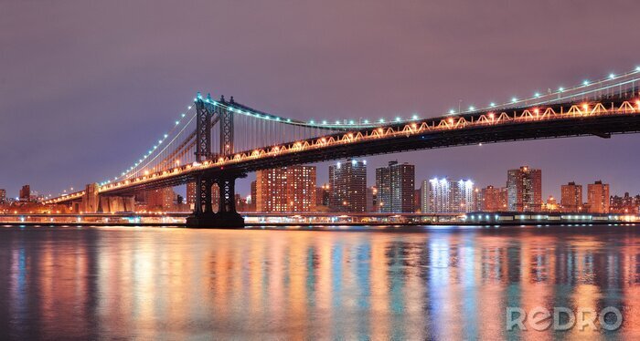 Fotobehang Zomernacht over de Manhattan Bridge