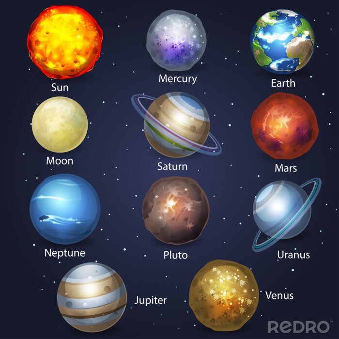 Fotobehang Zon en negen planeten