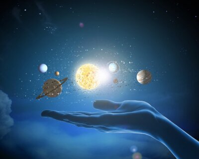 Fotobehang Zonnestelsel en Hand