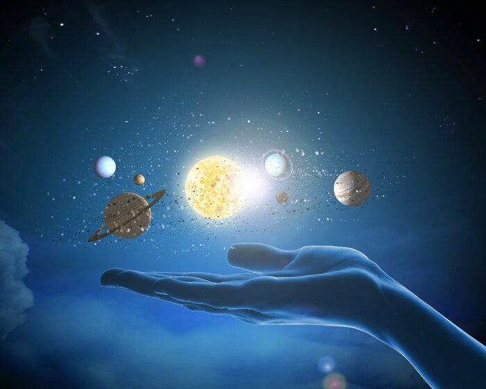 Fotobehang Zonnestelsel en Hand