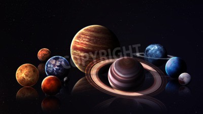 Fotobehang Zonnestelsel met Saturnus op de voorgrond