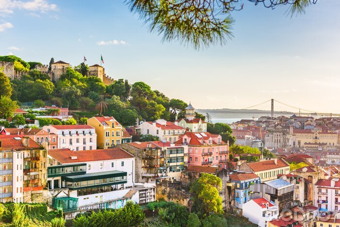 Fotobehang Zonnig panorama van Lissabon