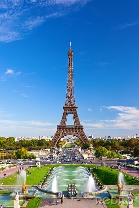 Fotobehang Zonnig uitzicht op de Eiffeltoren in Parijs