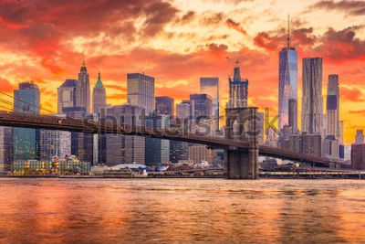 Fotobehang Zonsondergang achter New York