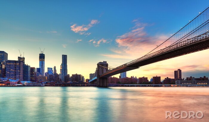 Fotobehang Zonsondergang en Brooklyn Bridge